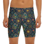 Bohemian Owl Pattern Print Men's Long Boxer Briefs