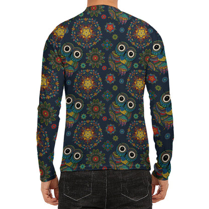 Bohemian Owl Pattern Print Men's Long Sleeve Rash Guard
