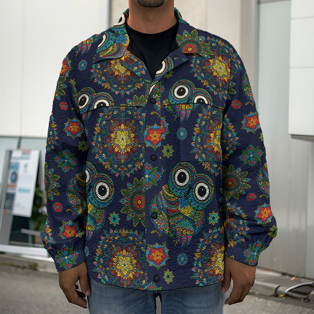 Bohemian Owl Pattern Print Men's Shirt Jacket