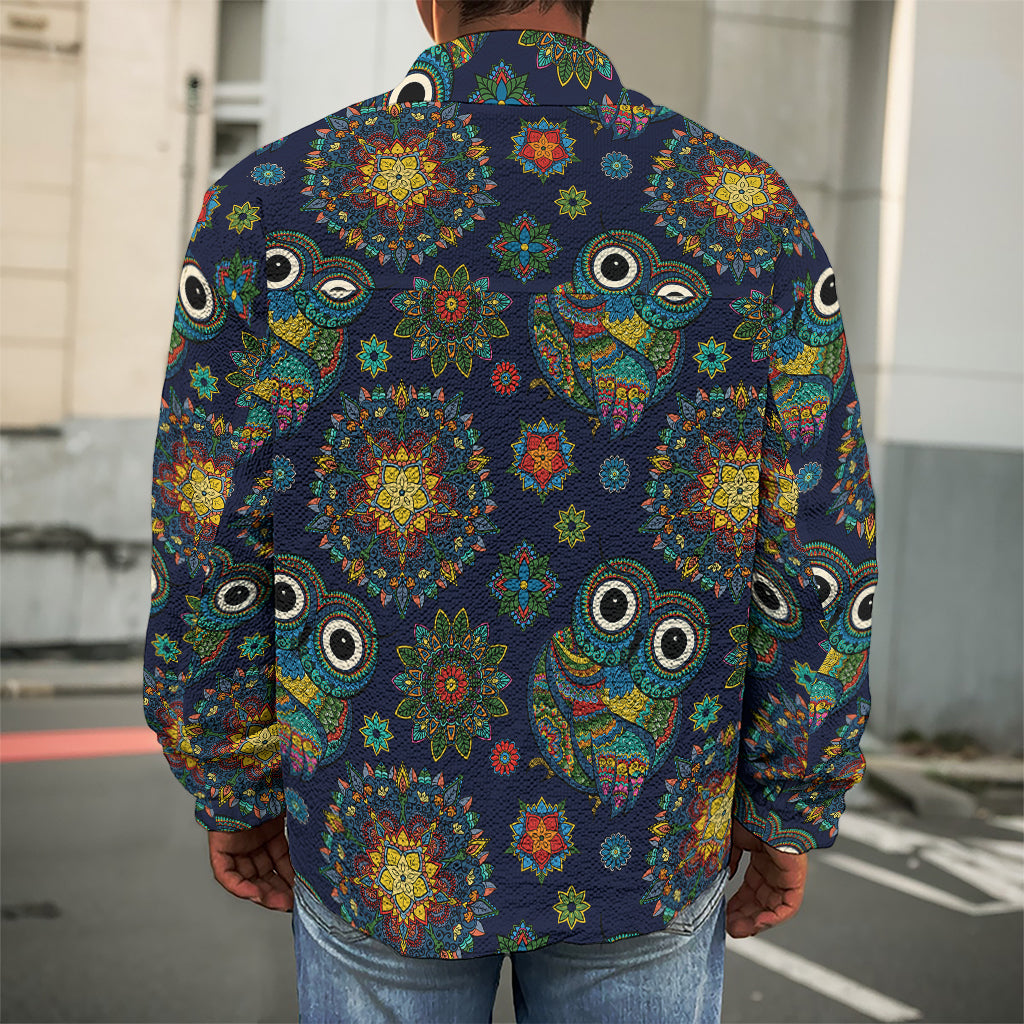 Bohemian Owl Pattern Print Men's Shirt Jacket