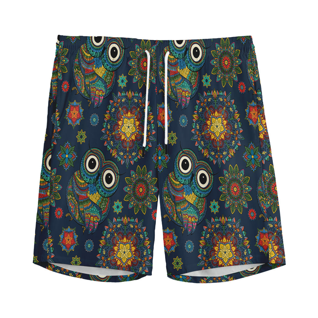 Bohemian Owl Pattern Print Men's Sports Shorts