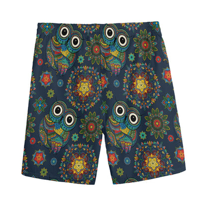 Bohemian Owl Pattern Print Men's Sports Shorts
