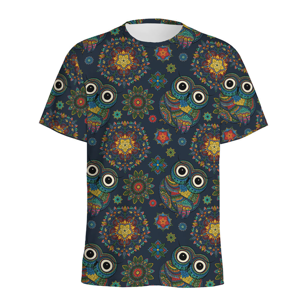 Bohemian Owl Pattern Print Men's Sports T-Shirt