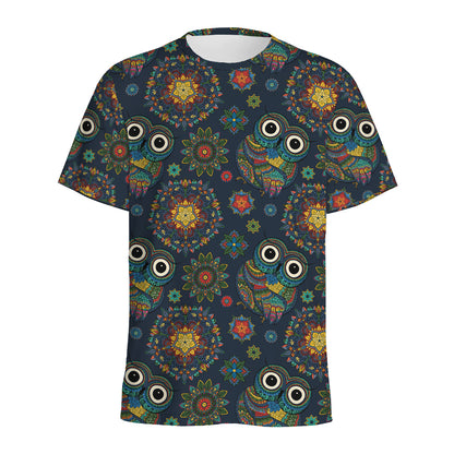 Bohemian Owl Pattern Print Men's Sports T-Shirt