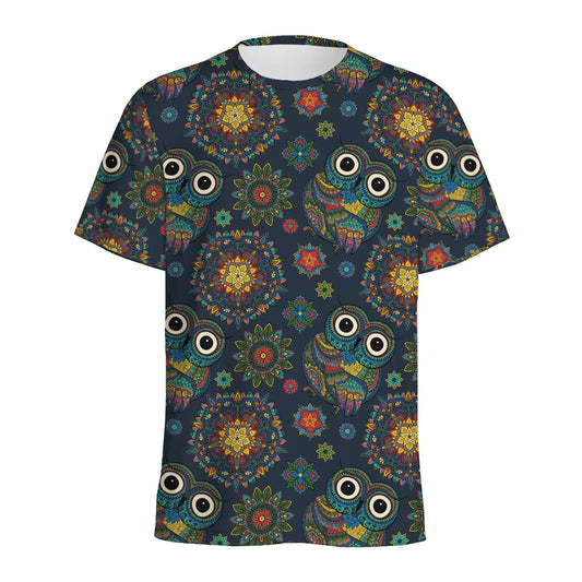 Bohemian Owl Pattern Print Men's Sports T-Shirt