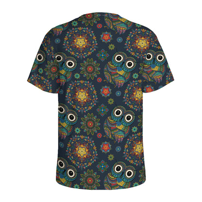 Bohemian Owl Pattern Print Men's Sports T-Shirt