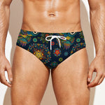 Bohemian Owl Pattern Print Men's Swim Briefs