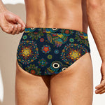 Bohemian Owl Pattern Print Men's Swim Briefs