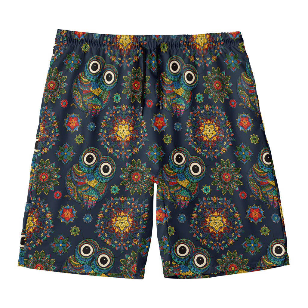 Bohemian Owl Pattern Print Men's Swim Trunks