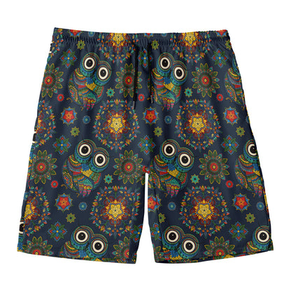 Bohemian Owl Pattern Print Men's Swim Trunks