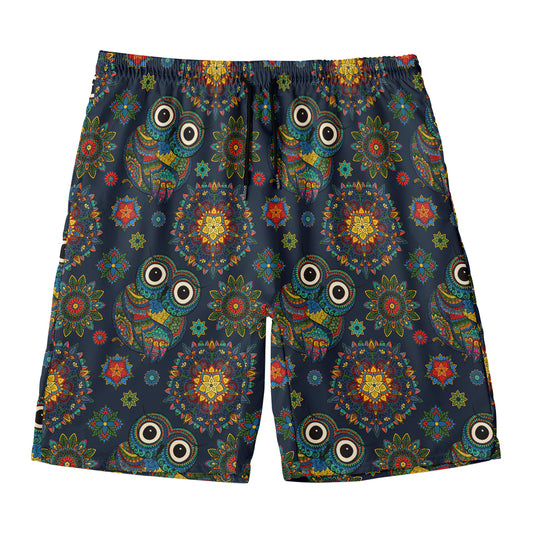 Bohemian Owl Pattern Print Men's Swim Trunks