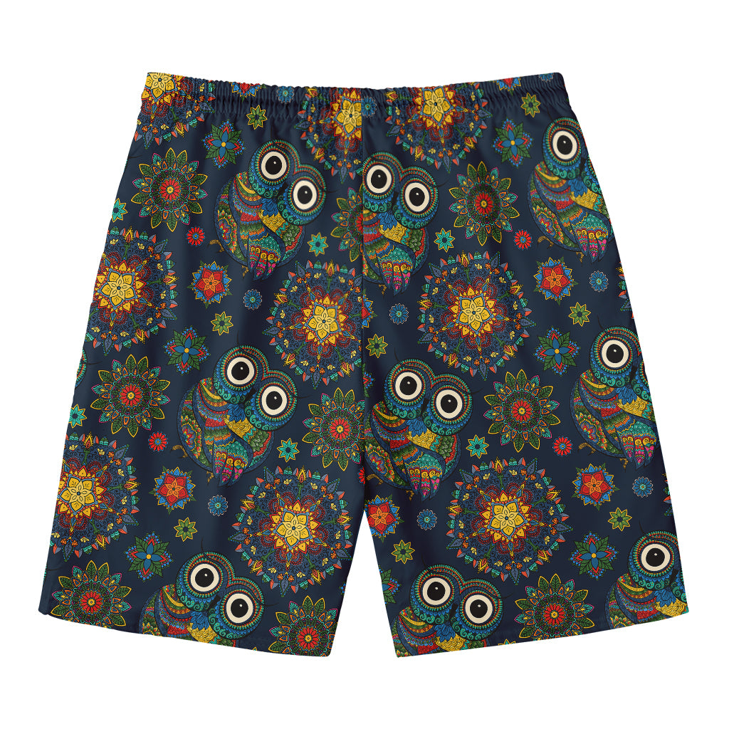 Bohemian Owl Pattern Print Men's Swim Trunks