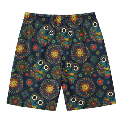 Bohemian Owl Pattern Print Men's Swim Trunks