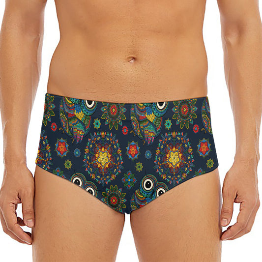 Bohemian Owl Pattern Print Men's Triangle Swim Briefs