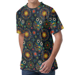 Bohemian Owl Pattern Print Men's Velvet T-Shirt