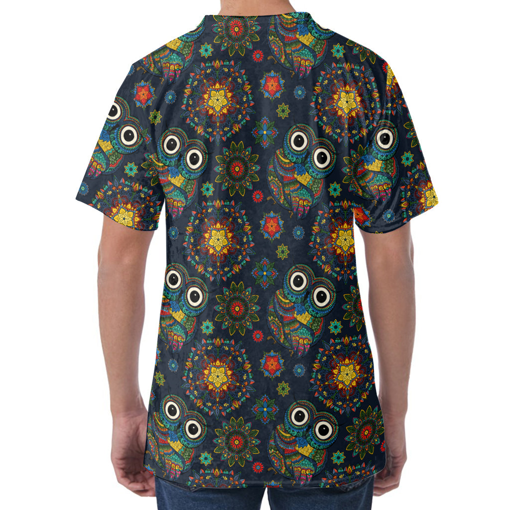 Bohemian Owl Pattern Print Men's Velvet T-Shirt