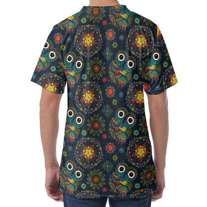 Bohemian Owl Pattern Print Men's Velvet T-Shirt
