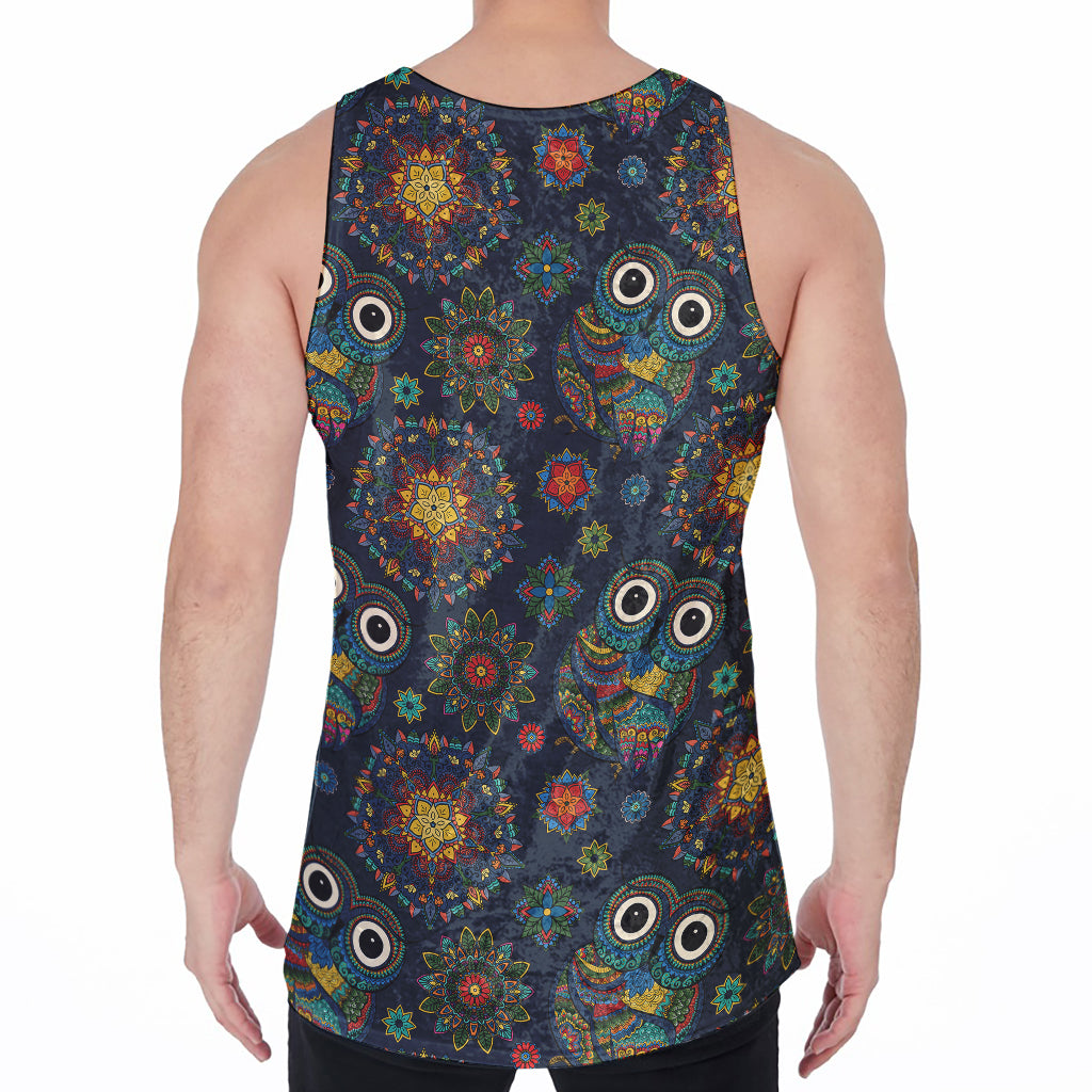 Bohemian Owl Pattern Print Men's Velvet Tank Top