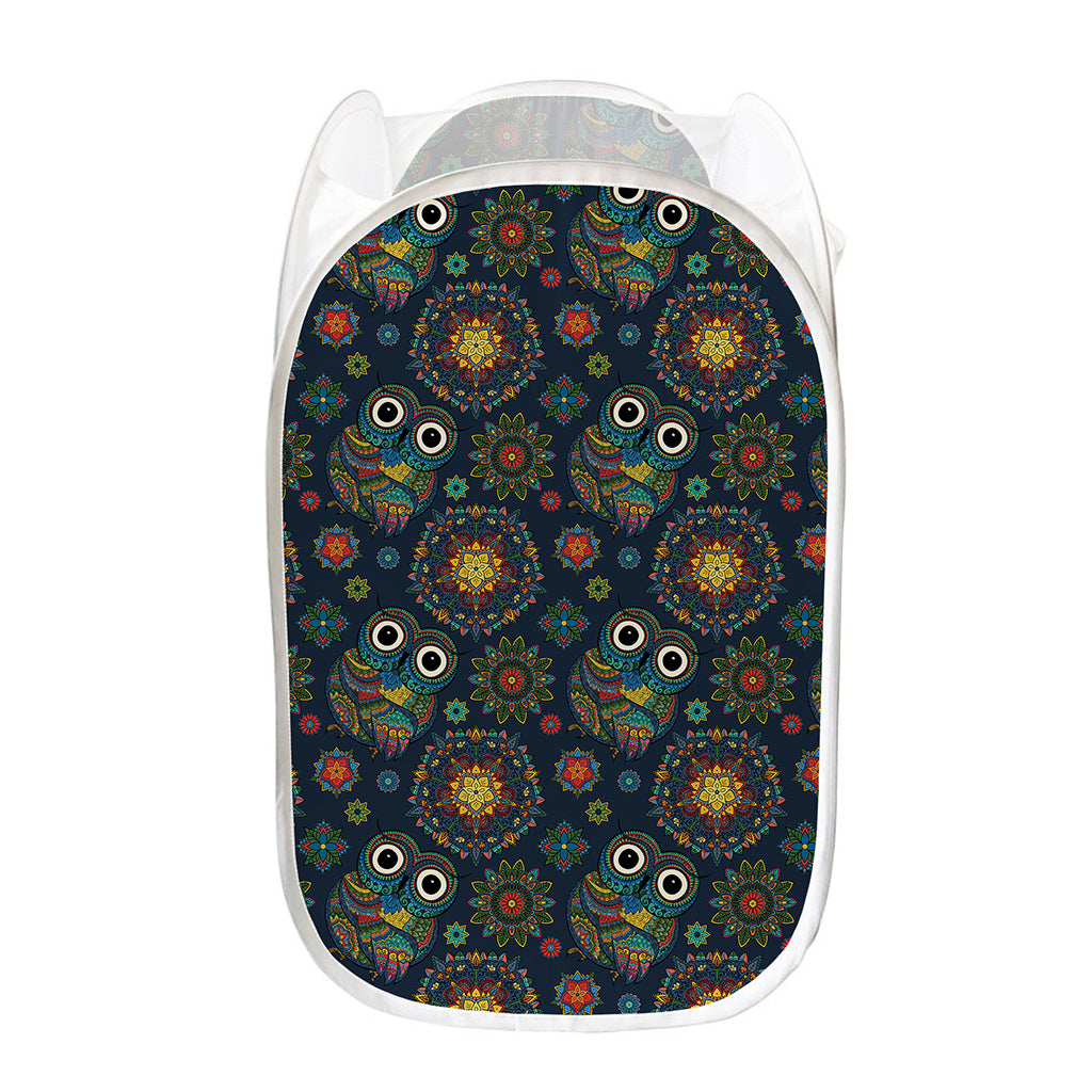 Bohemian Owl Pattern Print Mesh Laundry Hamper