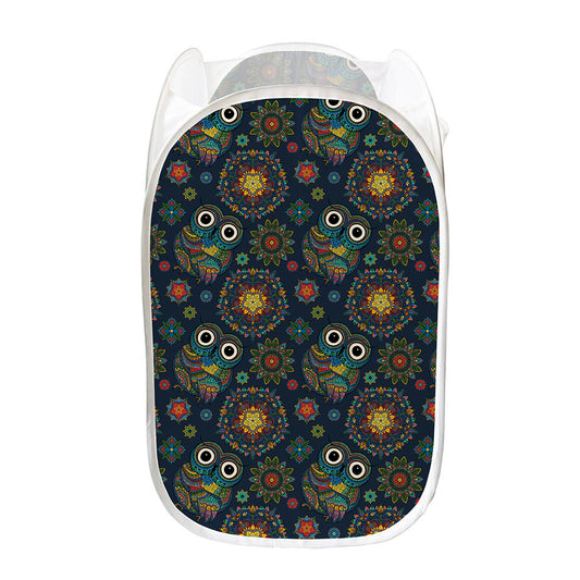 Bohemian Owl Pattern Print Mesh Laundry Hamper