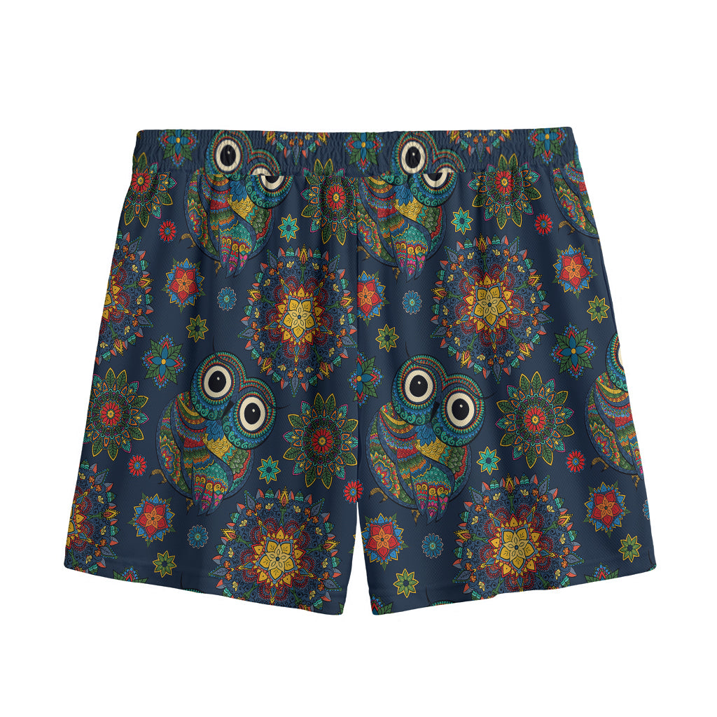 Bohemian Owl Pattern Print Mesh Shorts