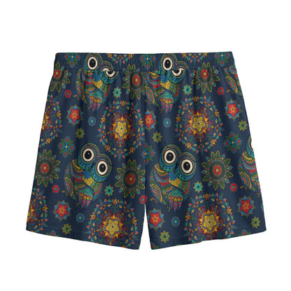 Bohemian Owl Pattern Print Mesh Shorts