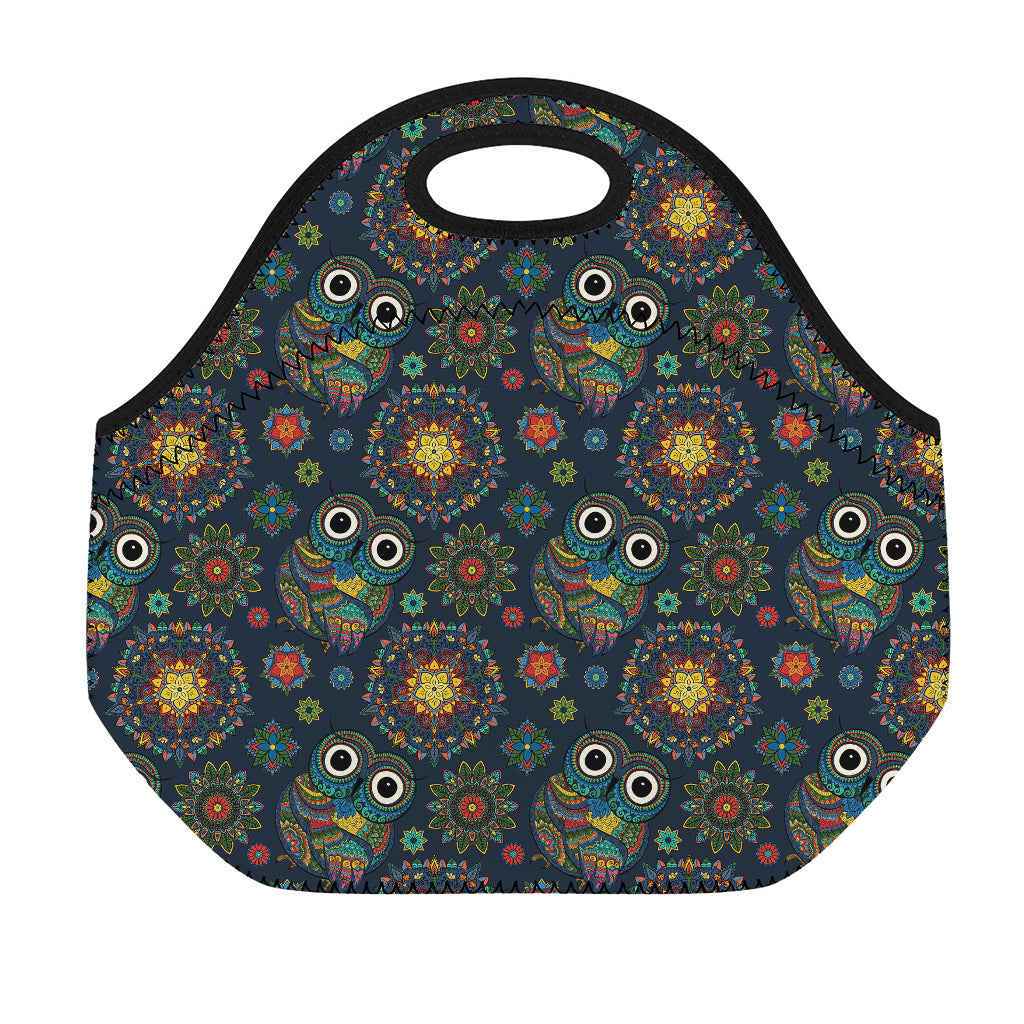 Bohemian Owl Pattern Print Neoprene Lunch Bag