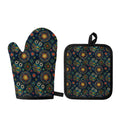 Bohemian Owl Pattern Print Oven Mitt And Pot Holder Set