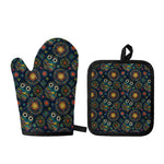 Bohemian Owl Pattern Print Oven Mitt And Pot Holder Set