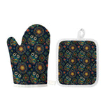 Bohemian Owl Pattern Print Oven Mitt And Pot Holder Set
