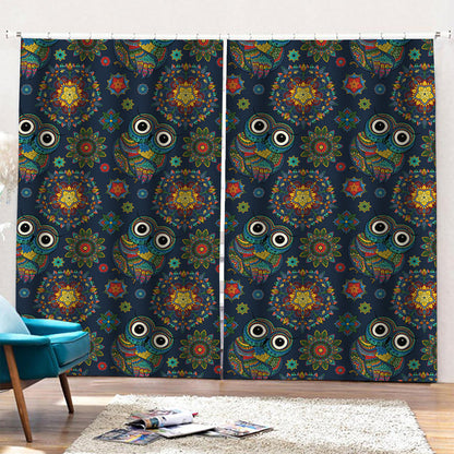 Bohemian Owl Pattern Print Pencil Pleat Curtains