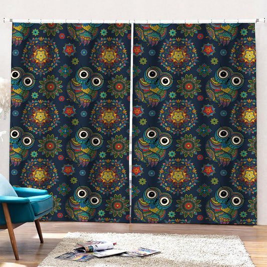 Bohemian Owl Pattern Print Pencil Pleat Curtains