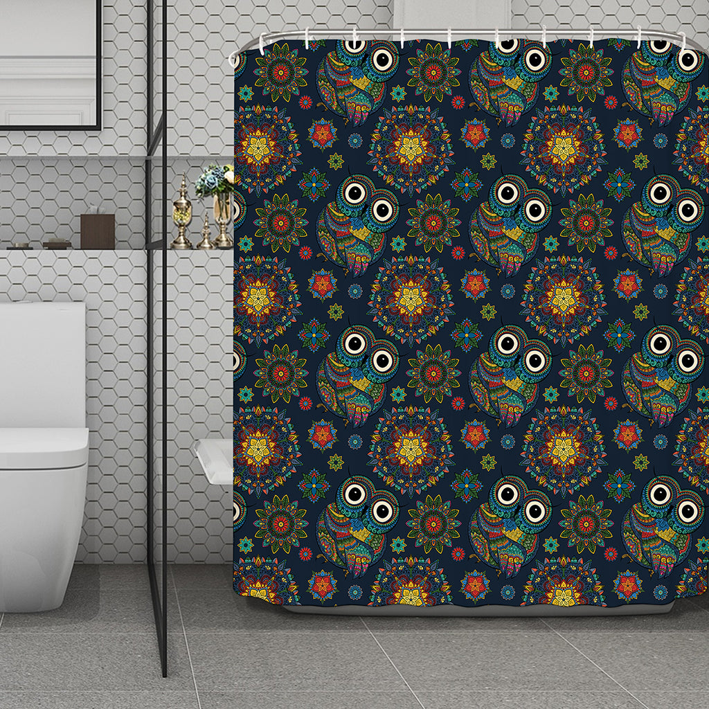 Bohemian Owl Pattern Print Polyester Shower Curtain