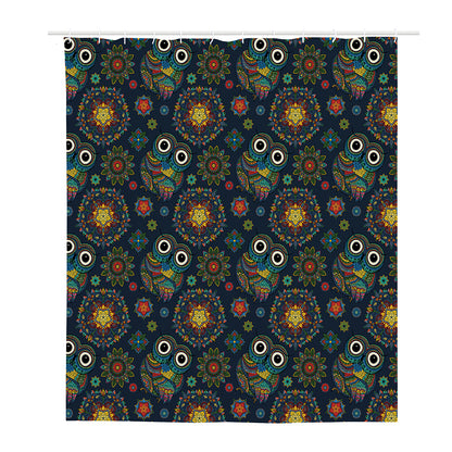 Bohemian Owl Pattern Print Polyester Shower Curtain