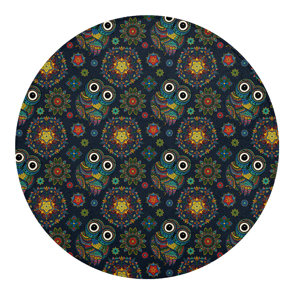 Bohemian Owl Pattern Print Round Blanket