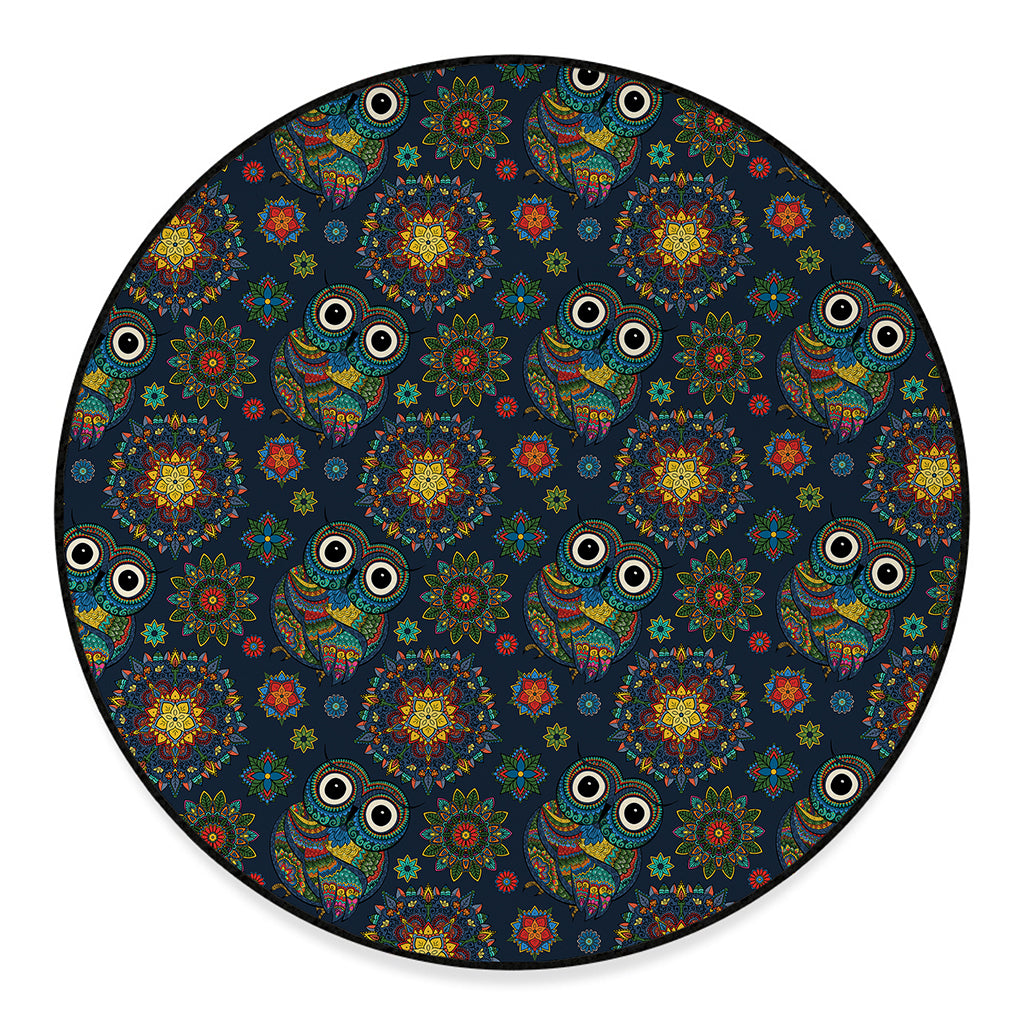 Bohemian Owl Pattern Print Round Floor Mat