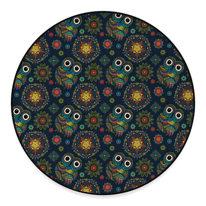 Bohemian Owl Pattern Print Round Floor Mat