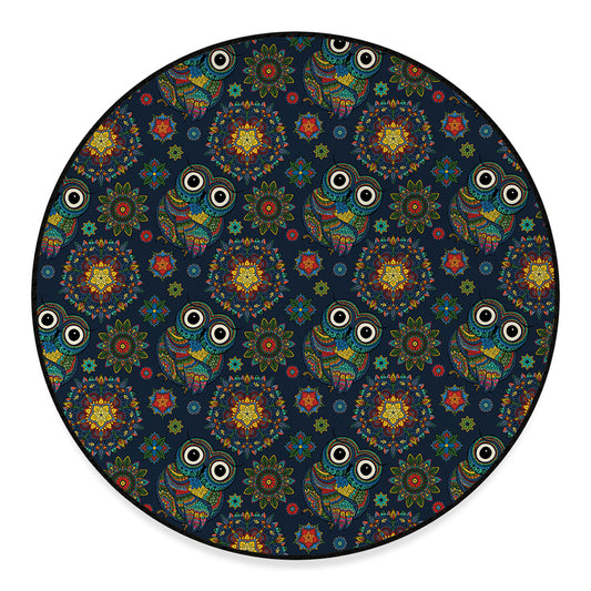 Bohemian Owl Pattern Print Round Floor Mat