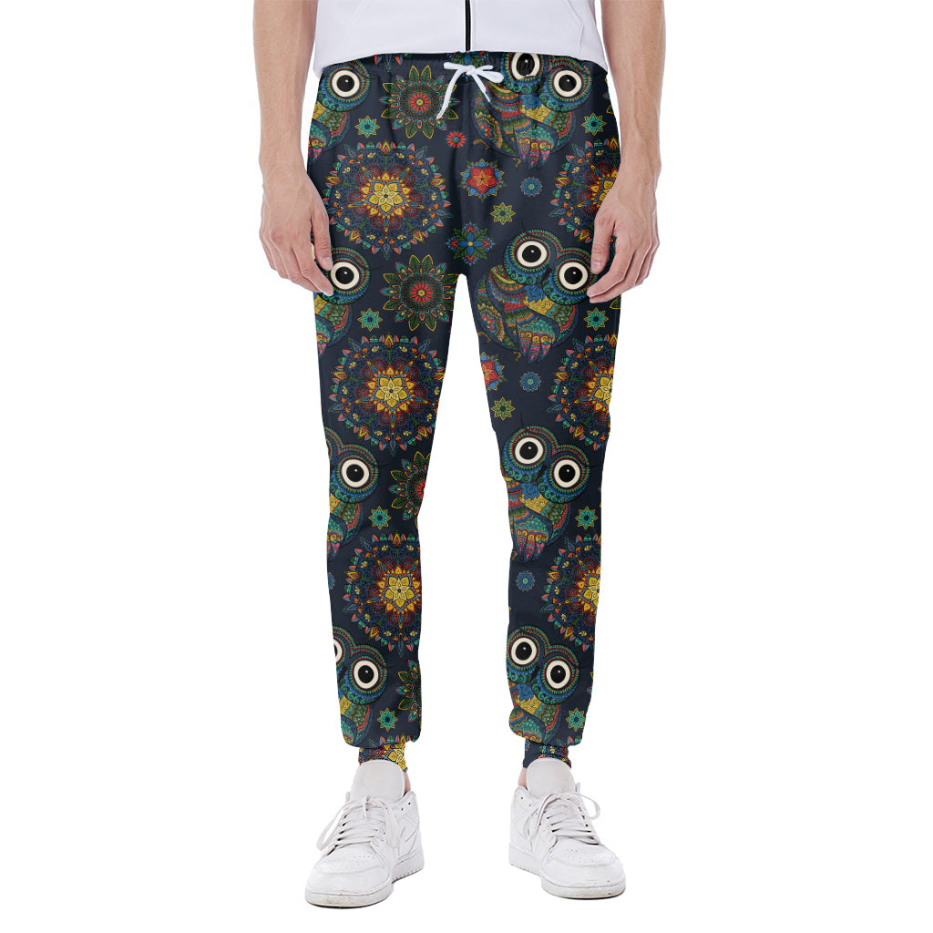 Bohemian Owl Pattern Print Scuba Joggers