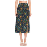 Bohemian Owl Pattern Print Side Slit Midi Skirt