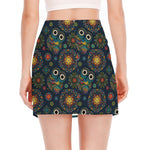 Bohemian Owl Pattern Print Side Slit Mini Skirt