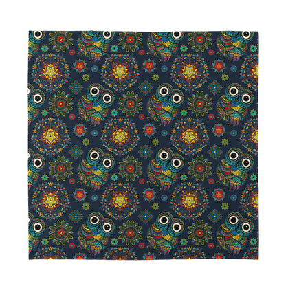 Bohemian Owl Pattern Print Silk Bandana