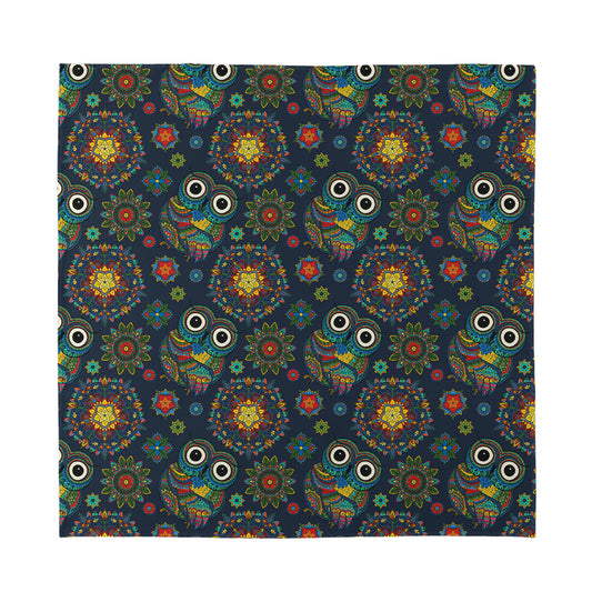 Bohemian Owl Pattern Print Silk Bandana