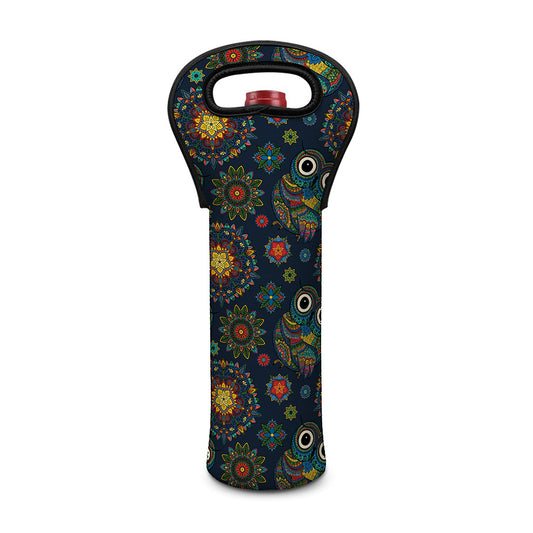 Bohemian Owl Pattern Print Single Neoprene Wine Tote