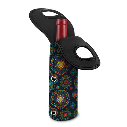 Bohemian Owl Pattern Print Single Neoprene Wine Tote
