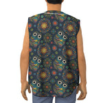 Bohemian Owl Pattern Print Sleeveless Baseball Jersey