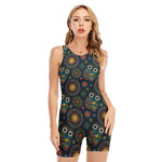 Bohemian Owl Pattern Print Sleeveless One Piece Swimsuit