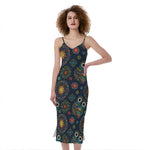 Bohemian Owl Pattern Print Slim Fit Midi Cami Dress
