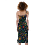 Bohemian Owl Pattern Print Slim Fit Midi Cami Dress