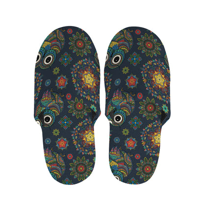 Bohemian Owl Pattern Print Slippers